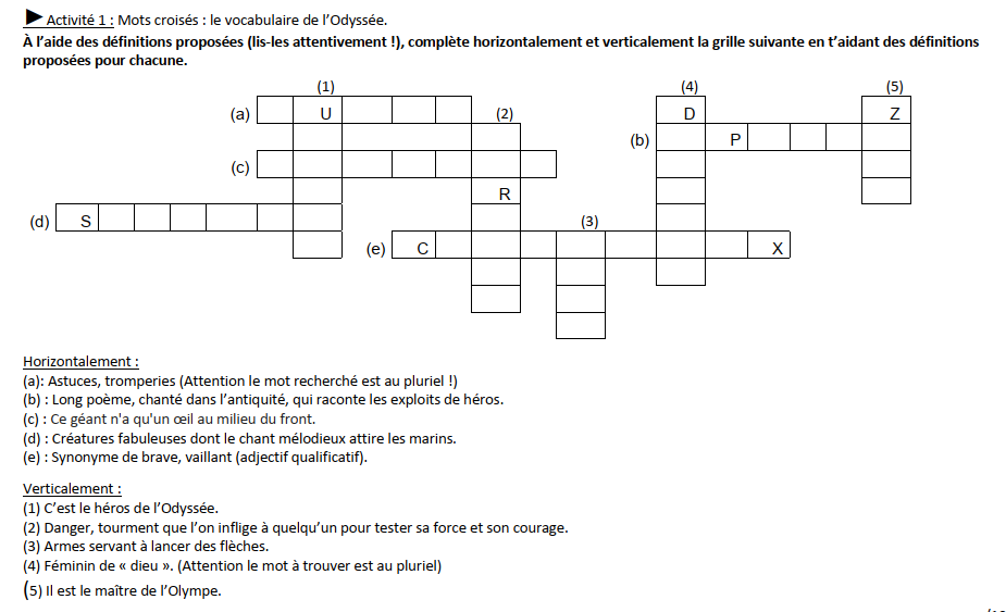 Questionnaire De Lecture L Odyssée 6ème